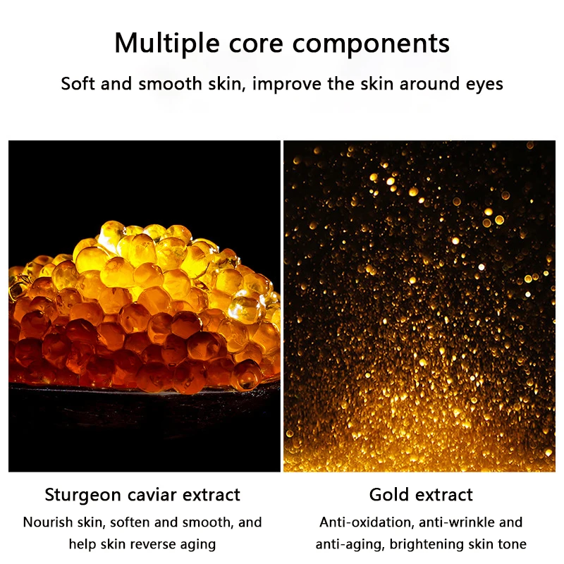 كريم العين للتدليك بالاهتزاز الكهربائي من الكافيار الذهبي، مرطب ومضاد للأكسدة، يحسن الخطوط الدقيقة وأكياس العين والهالات السوداء