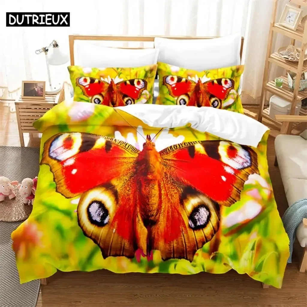 

Butterfly Flower Queen Comfortable Duvet Quilt Cover Pillowcase Bedding Set Children Bedroom Decoration Home Textile