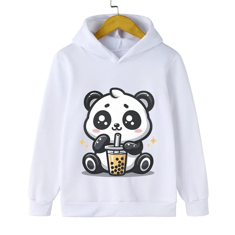 

3-12 Years Old Children Panda Bubble Tea Hoodie Kids Cartoon Style Clothing Long Sleeve Cute Animal Bobo Tea Boy Girl Sweatshirt