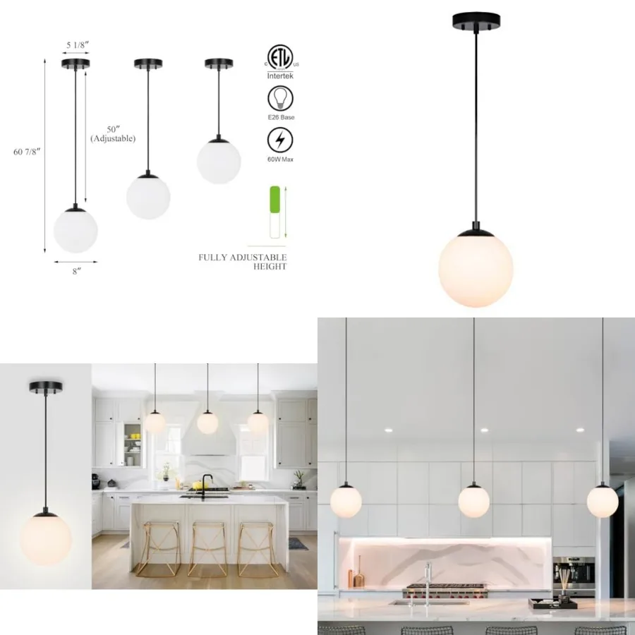 

Pendant Lighting 1 Light Globe Pendant Light, Modern Adjustable Kitchen Hanging Ceiling Light Finish XB-P1211-MBK