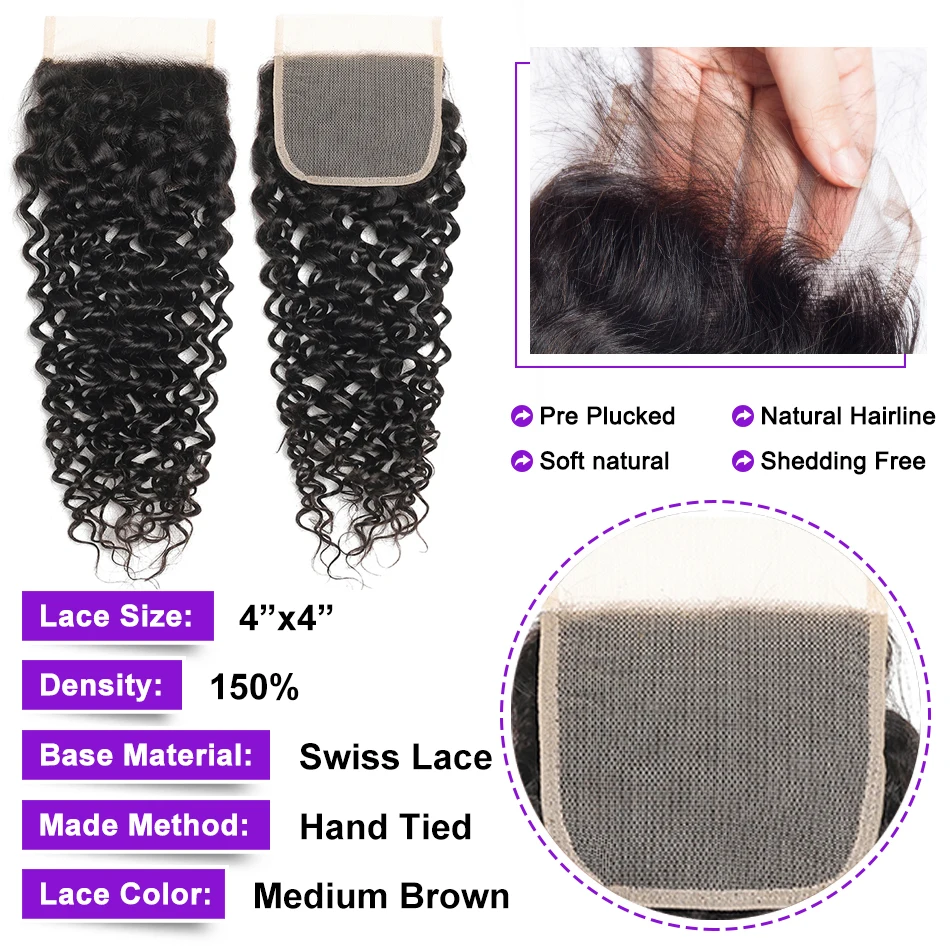 12A Peruvian Water Wave Hair Bundles With Closure 100% Human Hair Weave Water Curly Virgin Hair Bundles With 4X4 Lace Closure