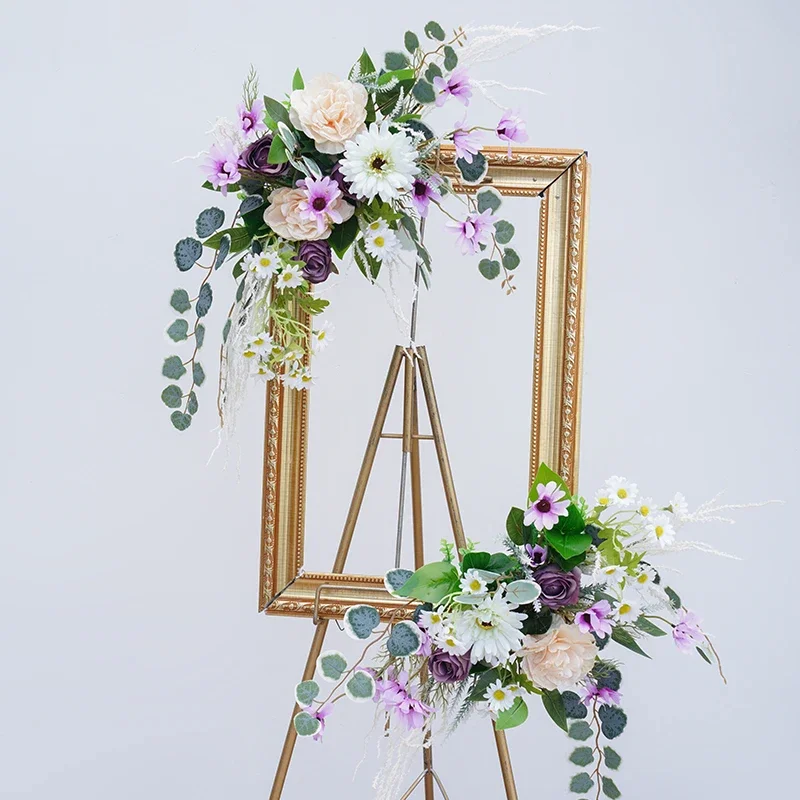 Artificial Purple Lavender Green Plants Row Wedding Arch Flower Arrangement Hanging Ball Home Decor Fake Flowers for Events