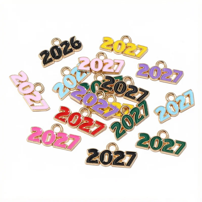 20pcs 18x9mm Enamel Year Number 2027 Charms Pendant DIY Jewelry Making Accessories Findings for Earrings Necklace Bracelet