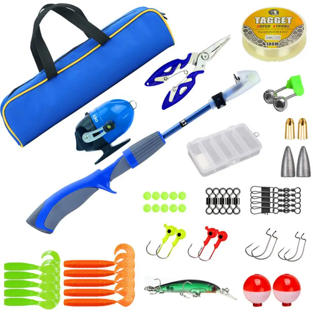 51Pcs/Set Fishing Gear Set Sharp Hook Ergonomic Handle Plastic Good Toughness Fish Rod Reel Kit for Fishing