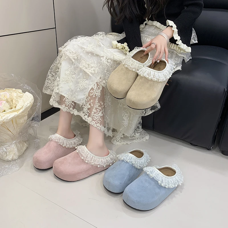 

Exquisite Platform Sole Heightened Inside Baotou Drag Woman 2026 Fashionable and Sweet Design Outer Wear Outer Wear Flat Shoes
