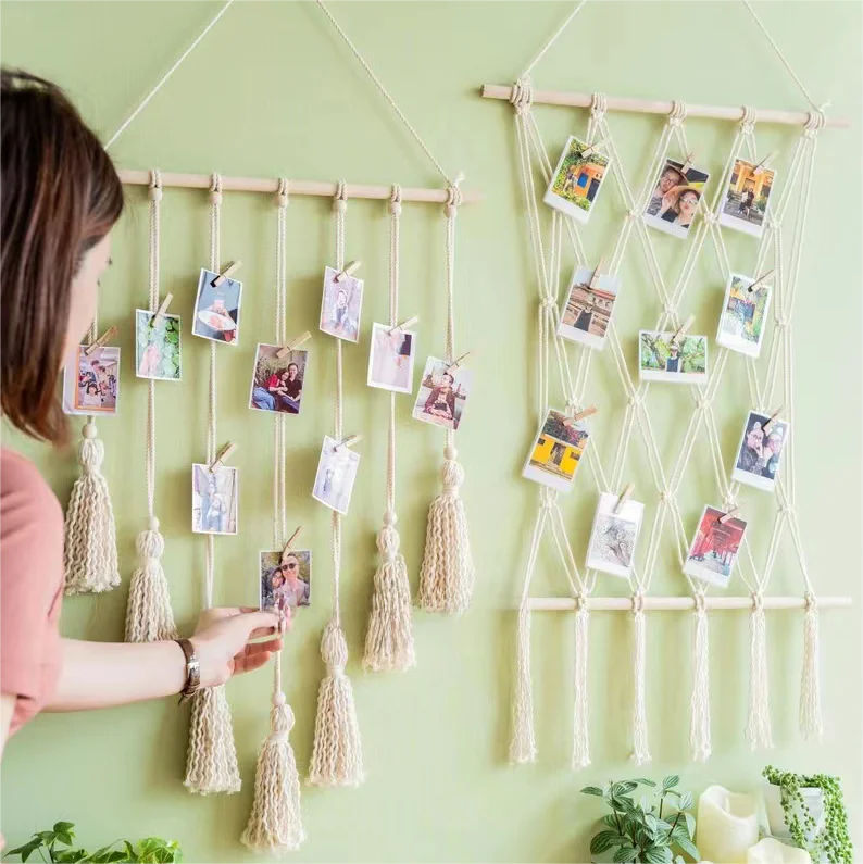 Nordic Woven Album Clip Hairpin Storage DIY Material Kit Finished Product Background Wall Hanging Decoration Home Cotton Tape...