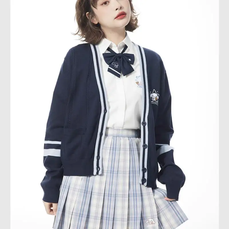 Kawaii بلدي ميلودي التطريز محبوك سترة المرأة سانريوس كيتي الكرتون سينامورول كورومي Y2K فتاة كلية نمط سترة معطف