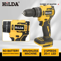 HILDA 21V Cordless Drill Electric Screwdriver Mini Wireless Power Tools Without Battery Makita Interface Yellow Drill