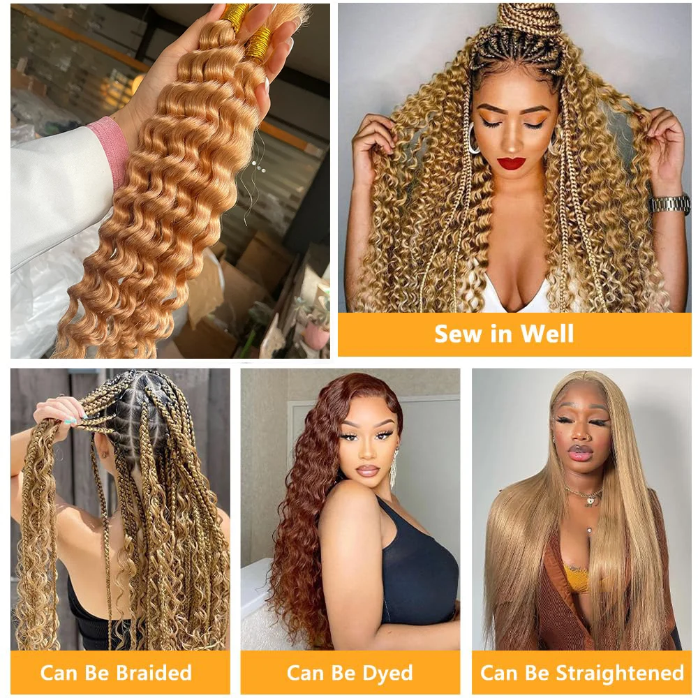 Bulk Human Braiding Hair Deep Wave Bulk Human Hair for Braiding No Weft Brazilian Virgin Human  Hair 24 inch (Honey Blonde #27)