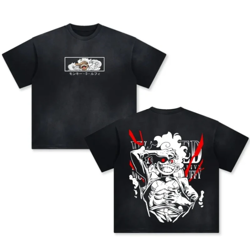 

New Cartoon Trendy Brand Genuine ONE PIECE Luffy Joint Graffiti Printing Spring and Summer Crew Neck Short-sleeved T-shirt