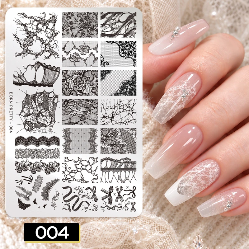 BORN PRETTY Lace Flower Letters Nail Stamping Plates Stainless Steel Pattern Nail Art Template Christmas Snowflakes Nail Design