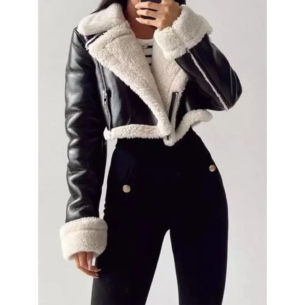 

2024 Women Fashion Solid Front Zipper Jackets Vintage Lapel Neck Long Sleeves Female Chic Lady Outfits