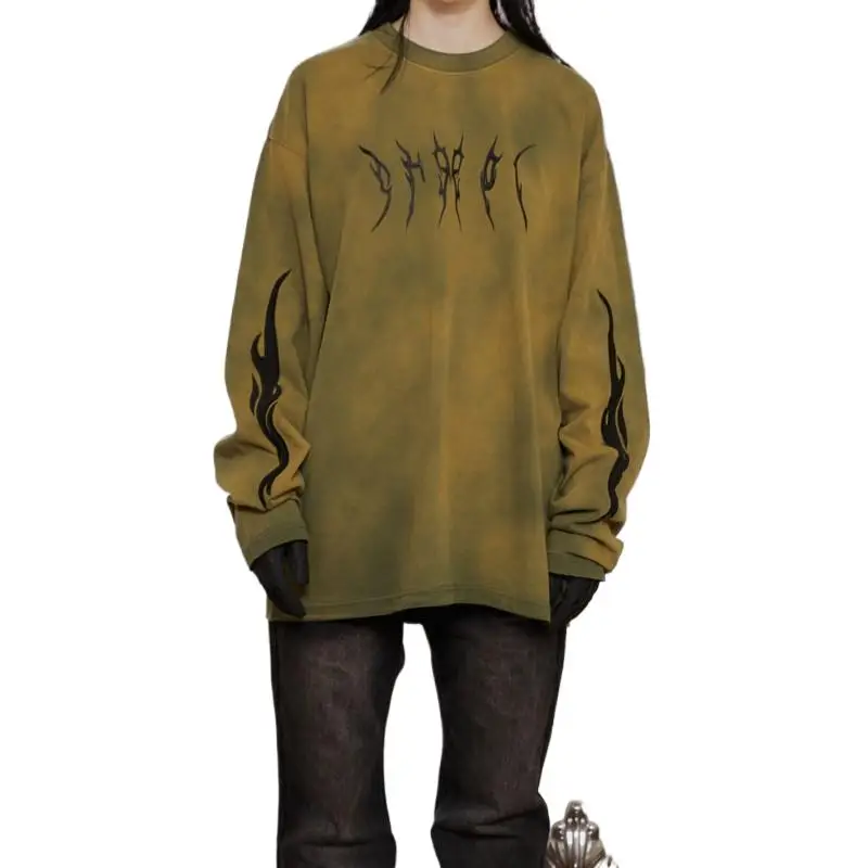 

High Street Hip Hop Goth autumn-winter long-sleeved Pullover Hoodie Retro To Make An Old Coat