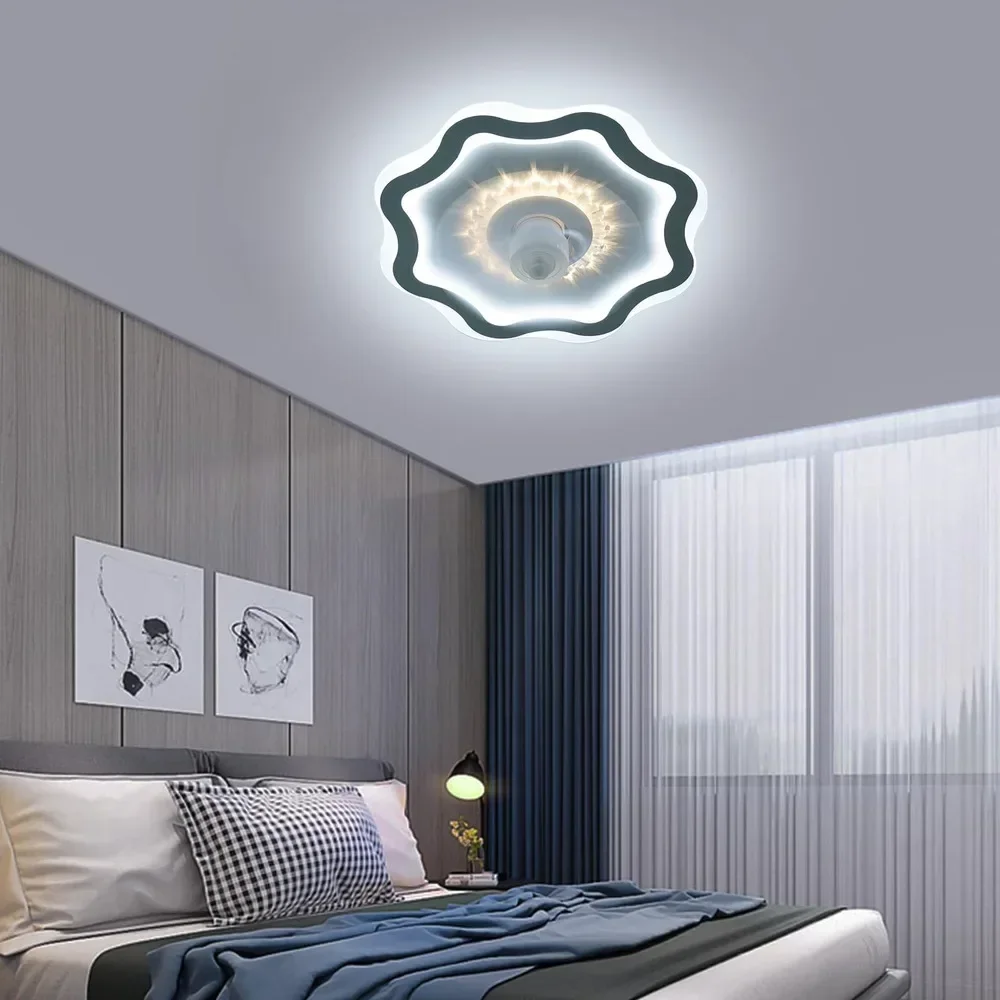 

Bymaocar Low Profile Ceiling Fan Light Flush Mount LED Dimming Timing Lamp W/ Remote Control 3 Speeds for Bedroom & Living Room