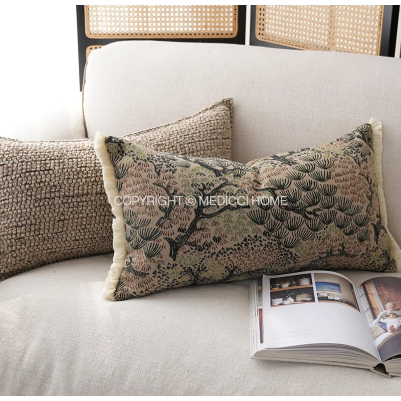 Medicci Home Idyllic Scenes Pastoral Jacquard Lumbar Pillowcase Farmhouse Accent Cushion Cover For Living Room Sofa Housewarming