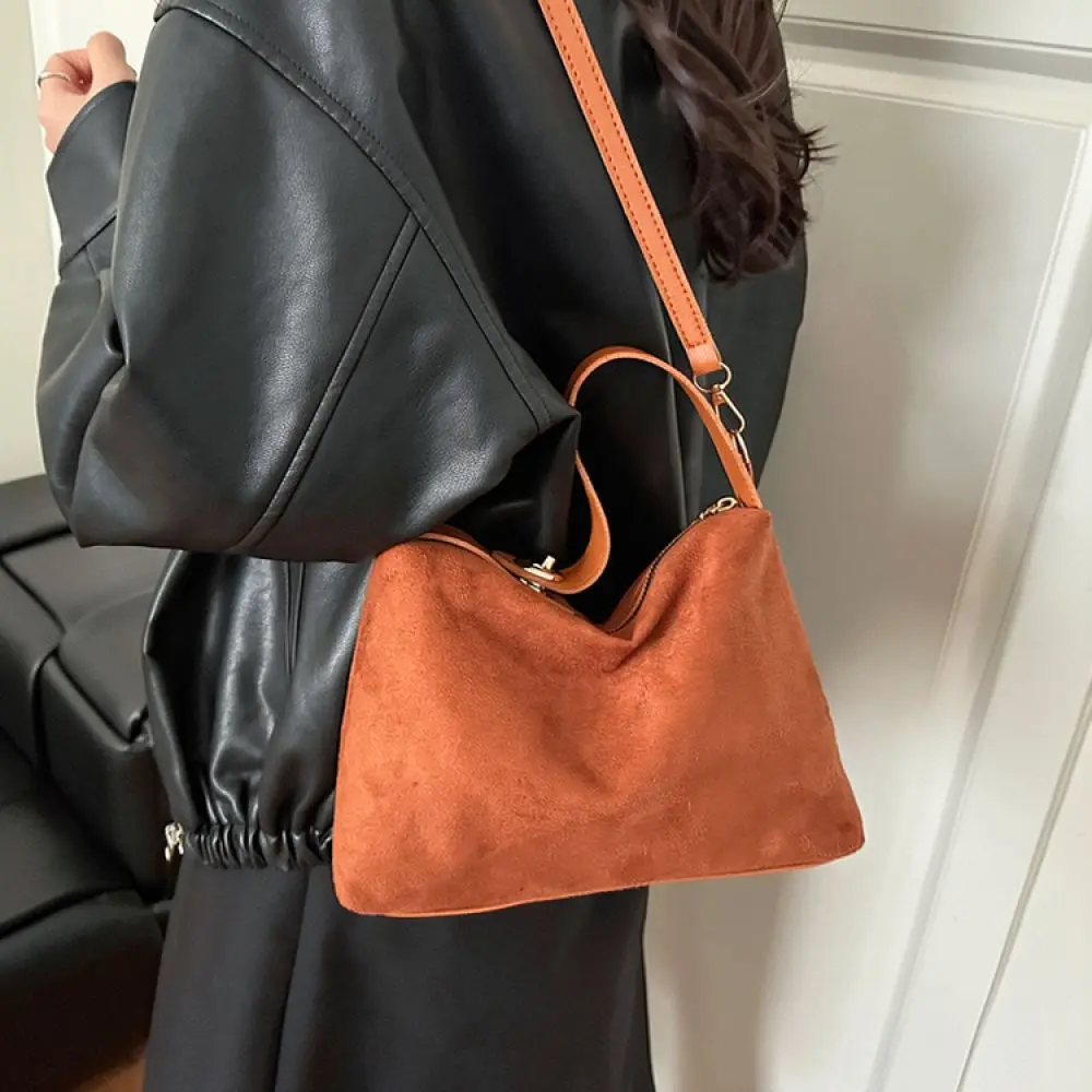 Matte Suede Handbag Women Shoulder Bag Retro Winter Trendy Underarm Purse Minimalist Crossbody Bag Daily Simple Tote Bag