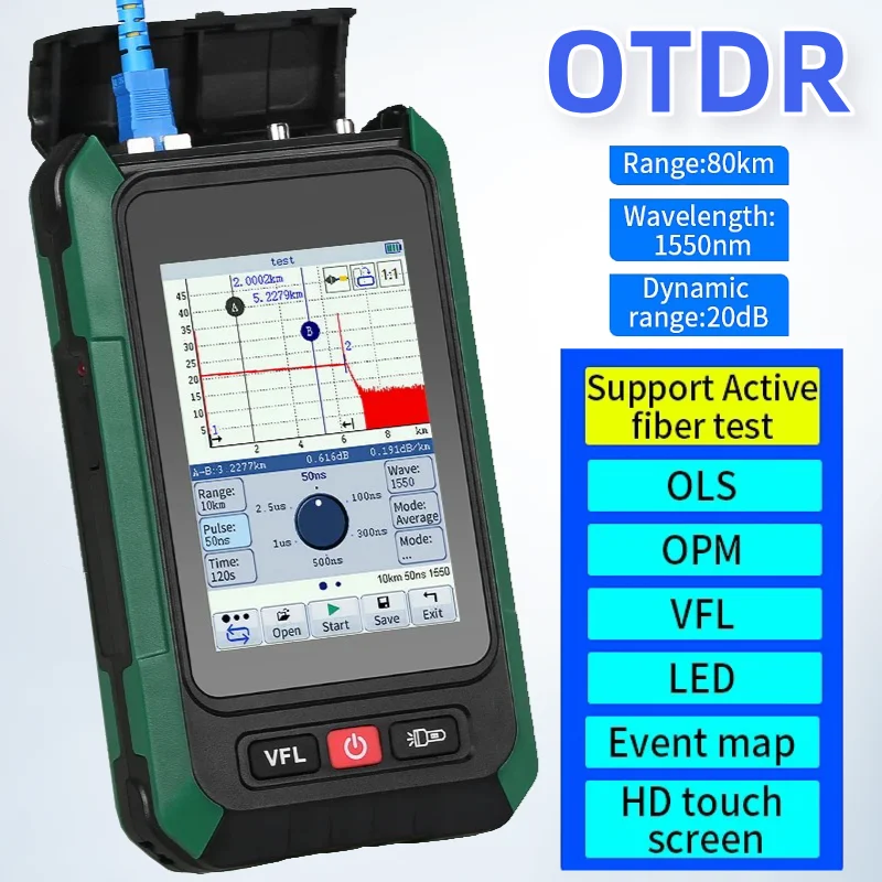 COMPTYCO AUA-18U/A Mini OTDR Active Fiber Test 80KM 1550nm 20dB Optical Time Domain Reflectometer Touch Screen with OLS OPM VFL