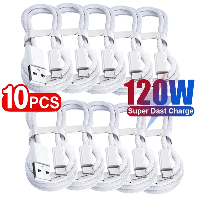 10Pcs 120W USB C Phone Cable For iPhone 16 15 17 Pro Max Plus Fast Charging Type-C Charge Braided Cables USB to Type C Data Line