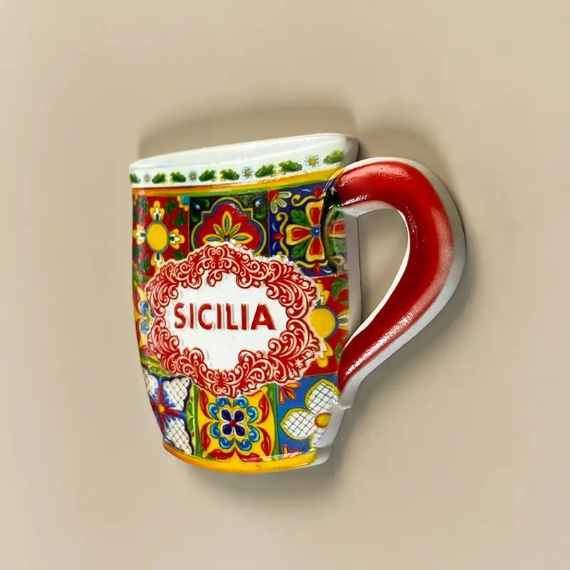 

Italy Sicily Fridge Magnets Hot-Selling Travel Souvenirs Tile Cup Personalized Decorations Unique Gifts