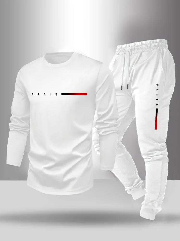 

Paris Men's Casual Set 2025 New Style Letter Print Crew Neck Long Sleeve Top Sports Pants Outdoor Sports Two-Piece Set