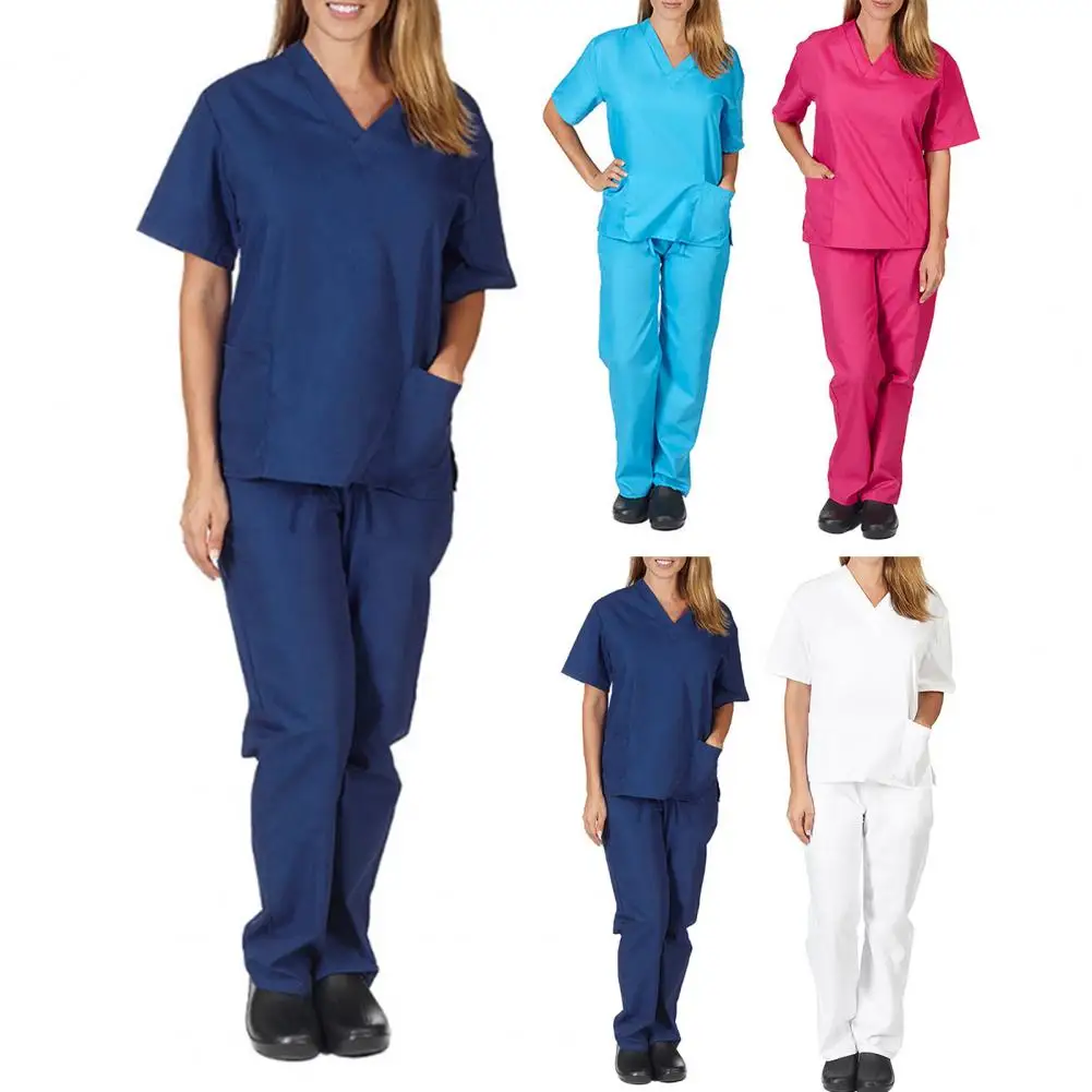 Nurse Uniform Medical Suit V-neck Salon Spa Pet Grooming Institution Work Clothes Short Sleeve Tops Pants Nursing Scrub Uniform