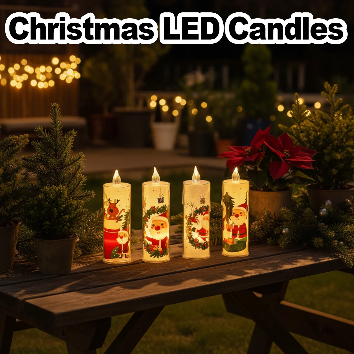 

4Pcs Christmas LED Candles Lights for Holiday Atmosphere Battery Operated Flameless Candles for Home Christmas Light Decorations