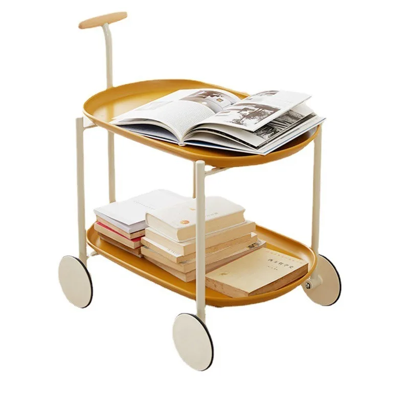Nordic creative moon trolley, sofa movable side table, modern small apartment coffee table modern simple double layer