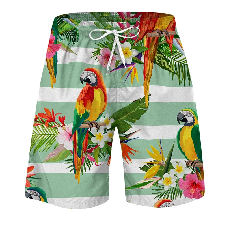 Parrot Palm Cocoanut Tree Beach Shorts Men Summer Short Pants 3D Flora Printed Board Trunks Swimsuit Woman 2023 homme Ice Shorts