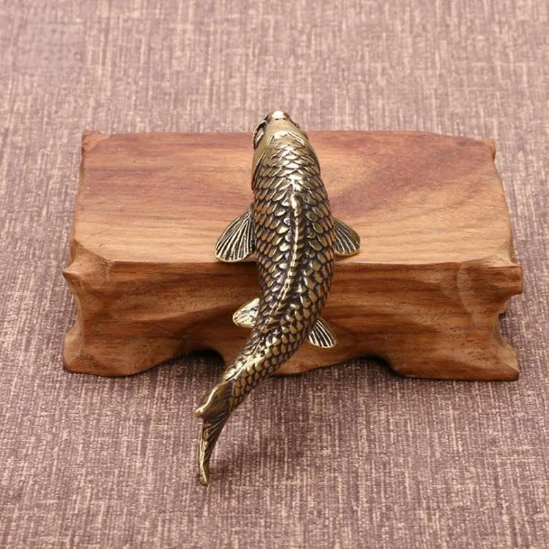 Solid Brass Fish Figurines Miniatures Antique Feng Shui Desktop Ornament Craft Simulation Carp Tea Pet Home Decoration Accessory