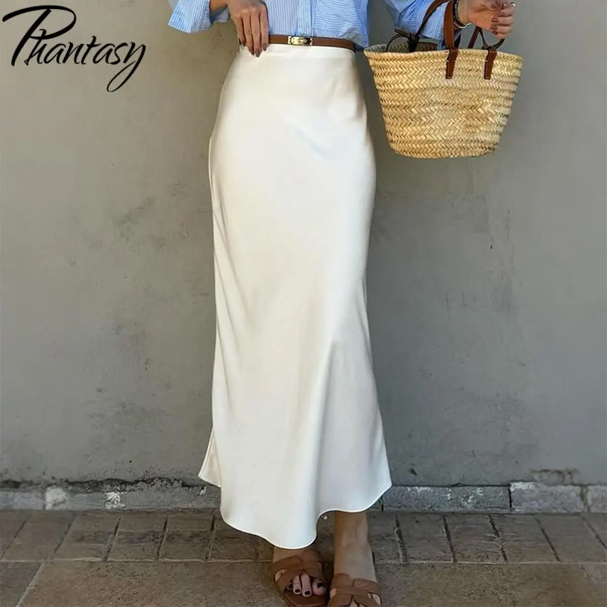판타지 우아한 화이트 펜슬 스커트 롱 스커트 하프 스커트 트렌드 여성 새틴 드레스 패션 아름다운 여성 드레스 파티 나이트 ﻿