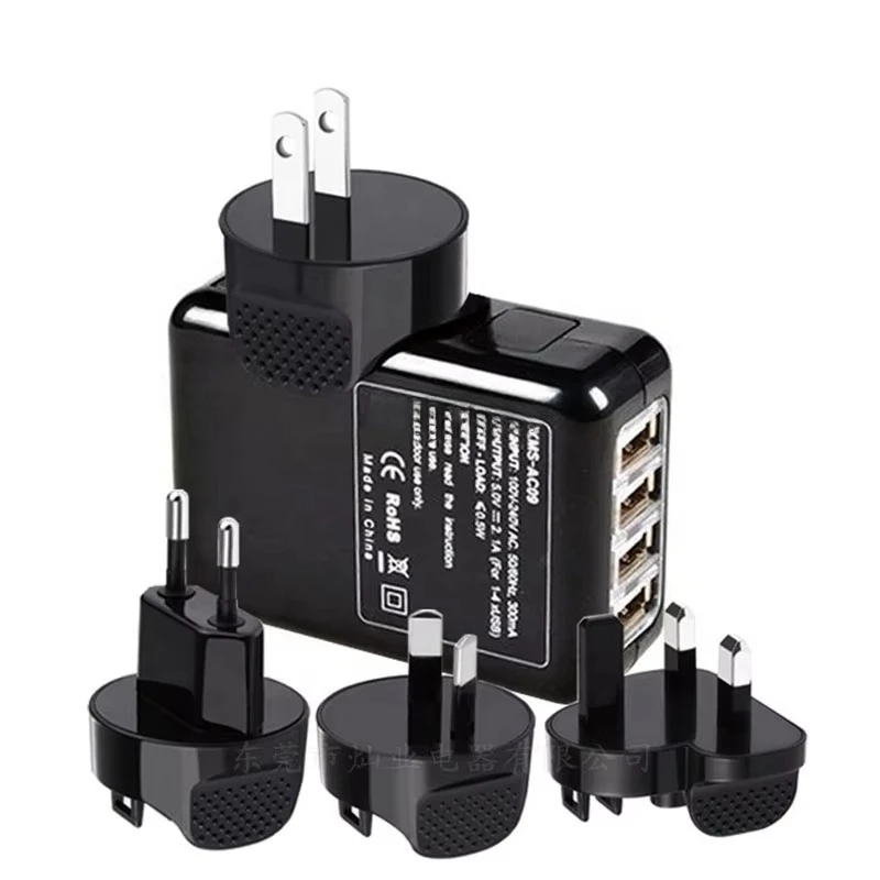 

Global Universal 4-port Travel Wall Usb Charger High Capacity Travel Charger with UK US African Union EU Plug