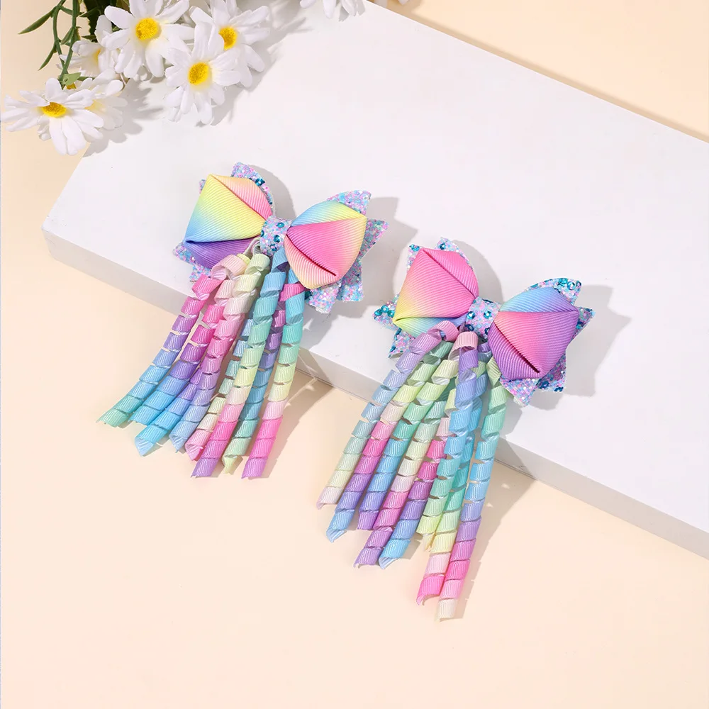 

Pastel Rainbow Korker Bow Hair Clips Girls–Curly Ribbon Streamers,Princess Hair Accessories for Birthday,Party,Daily Wear Props
