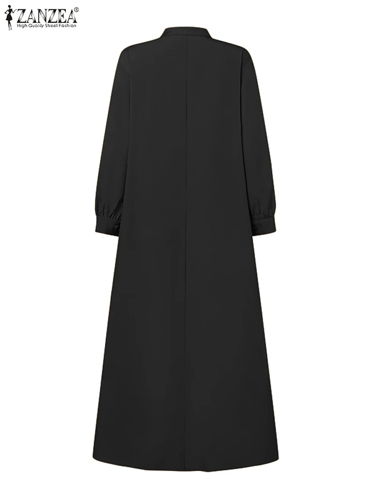 ZANZEA Fashion Solid Color Dress Woman Long Sleeve O-Neck Dresses Elegant Party Sundress Casual Abaya Kaftan Vestidos Oversized