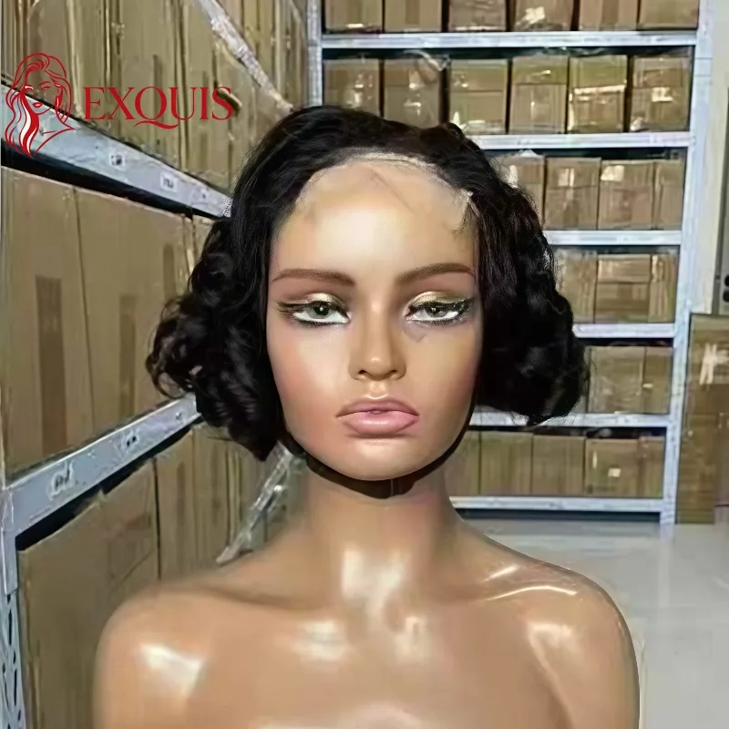 

4 Inch 4x4 Lace Frontal 99j#4# Natural Colorshort Wave Human Hair Wig Brazilian Virgin Remy Glueless for Women Party Daily Wear