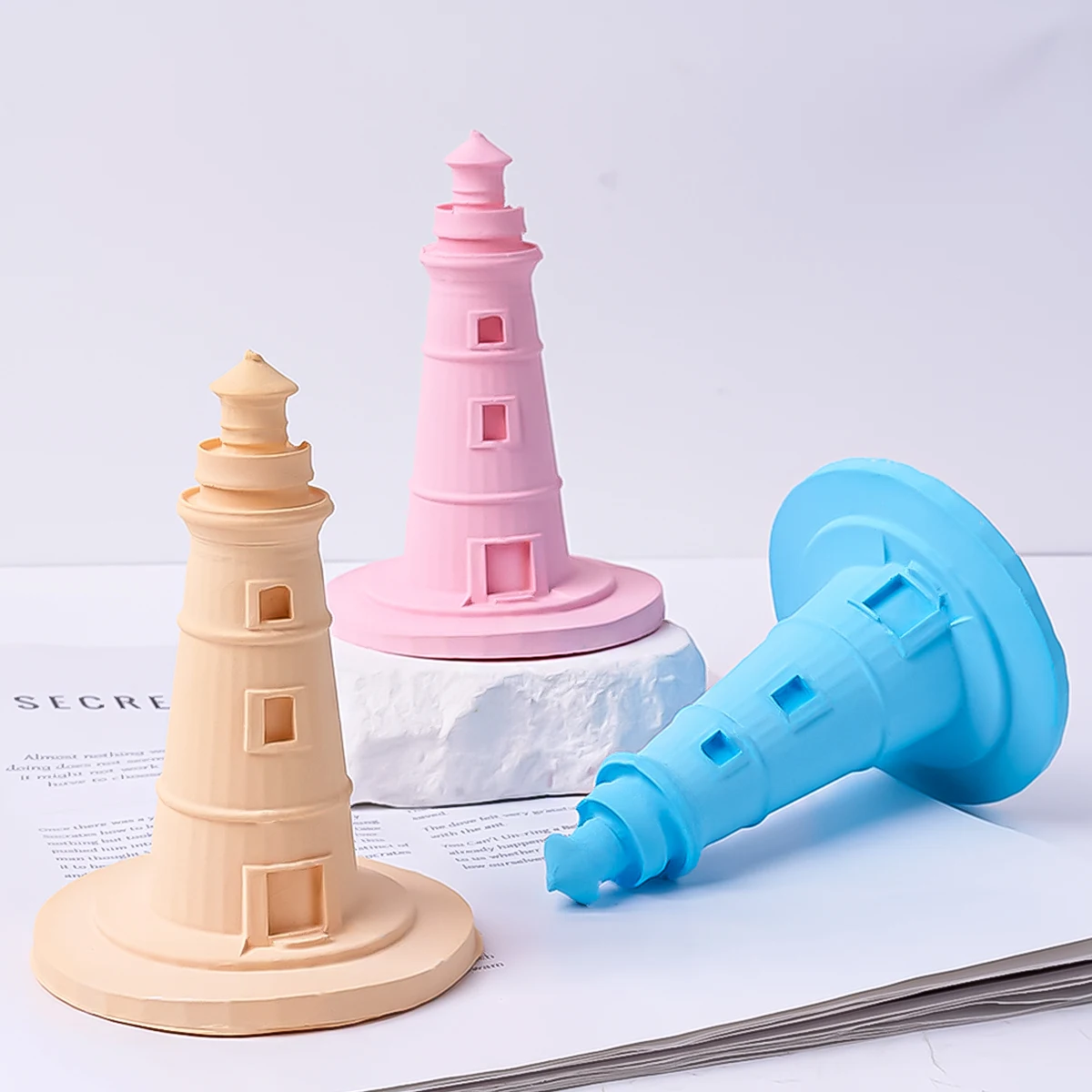 New Lighthouse Mold DIY Ocean Style Desktop Ornaments Crafts 3D Plaster Car Decoration Lighthouse Scented Candle Silicone Mould