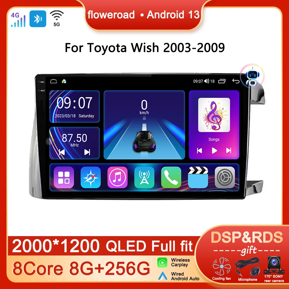 

QLED Screen Car Radio Android For Toyota Wish XE10 2003-2009 Multimedia Player Video Navigation GPS Stereo 2 din Carplay 4G WIFI