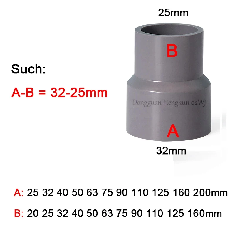 20/25/32/40/50/63/75/90-160mm PVC Straight Reducing Connectors Water Pipe Garden Irrigation Water Pipe Connector Aquarium Adapte