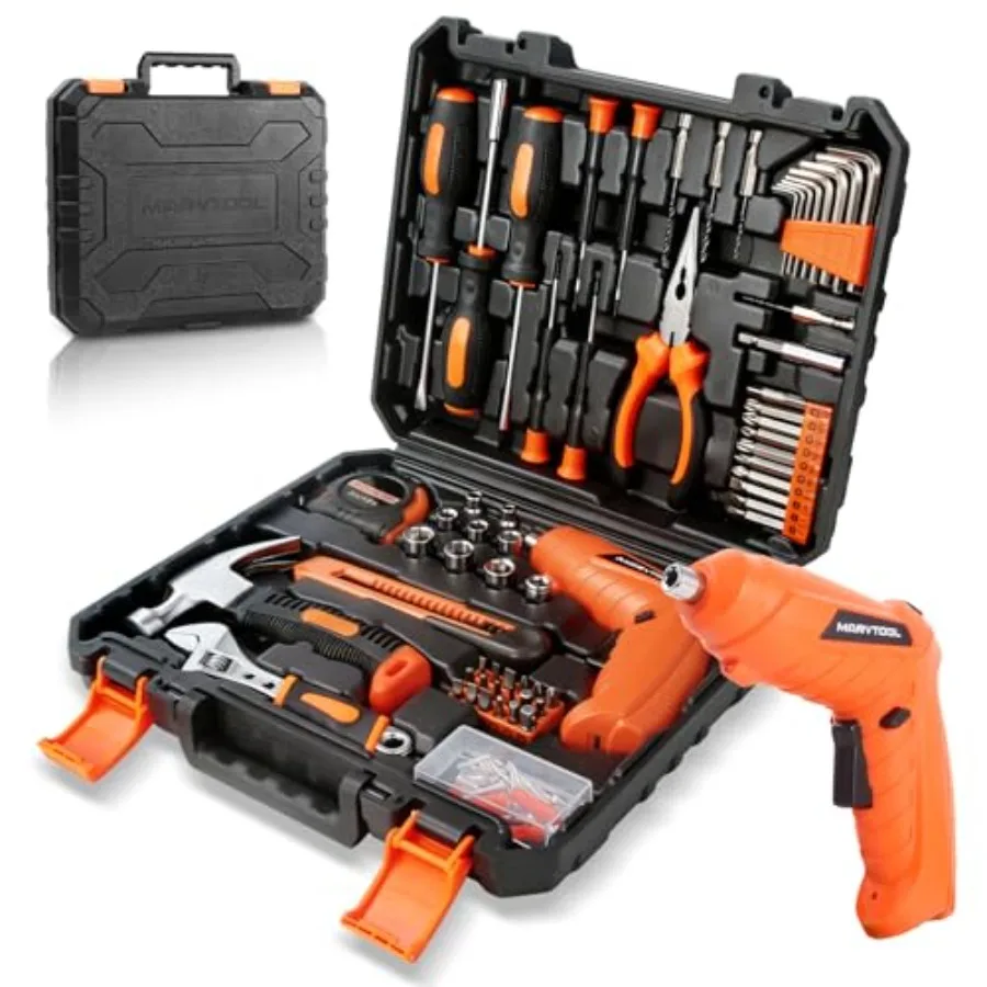 140 Pcs Tool Set Portable Tool Box with Cordless Drill Home Repair Hand Tool Kit General Household Drill Set for Homeowner DIY