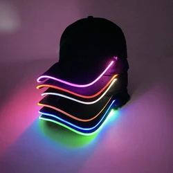 Gorra de béisbol de fibra óptica con Flash ajustable, gorro luminoso LED de moda, para viajes y correr de noche, suministros de música