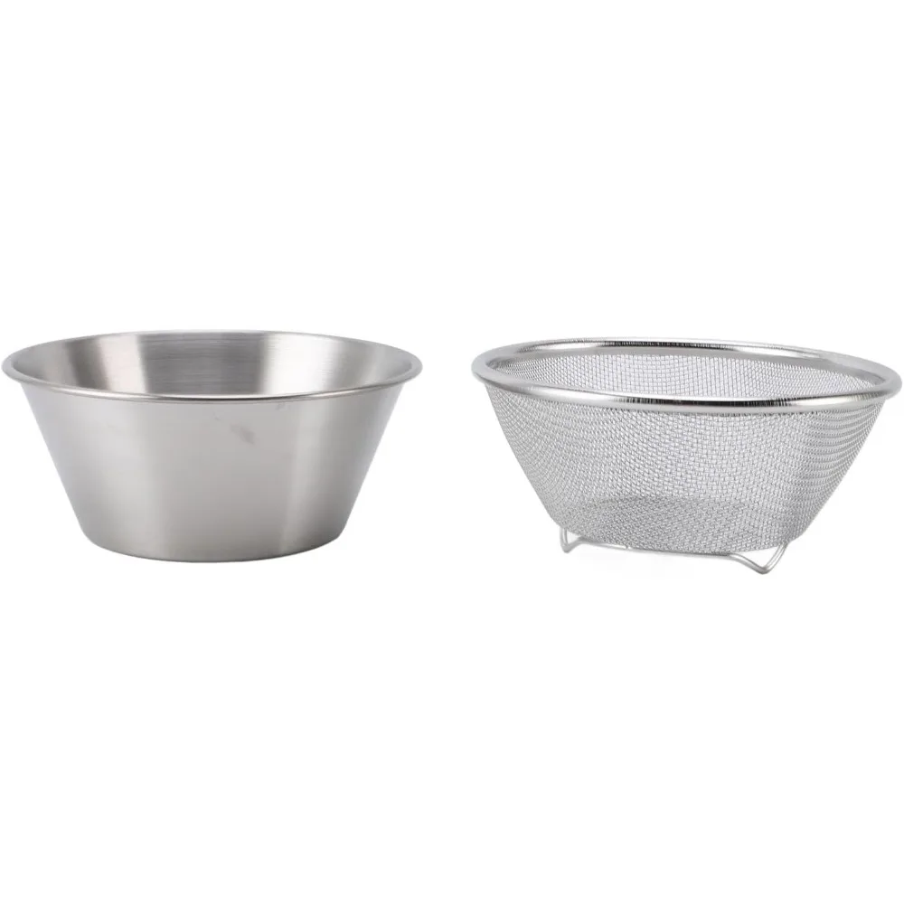 

304 Stainless Steel Colander with Mixing Bowl Portable Kitchen Microporous Strainer for Washing Rice Pasta Small Grains (Silver)