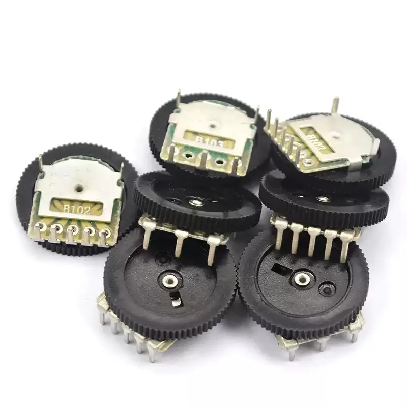 10PCS Single Double Dial Taper Volume Wheel Duplex Potentiometer 16×2mm 50/10K 1K 2K 5K 100K 3Pin 5Pin Gear B102 B103 B203 B503