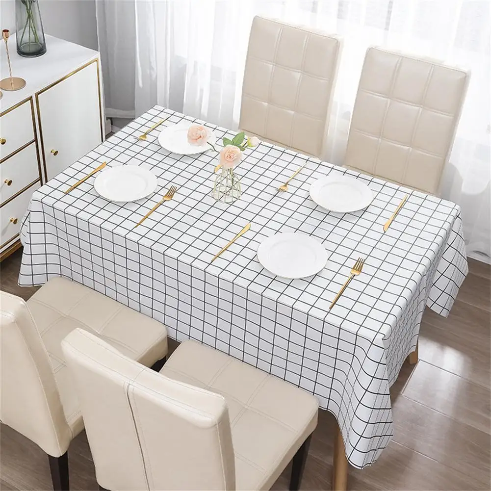 Nordic Style Grid Printed Household Waterproof Oil-proof Table Tablecloth Rectangle Dining Decoration Table Cover Cloth Par A2j7