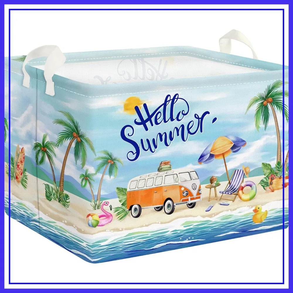 

Blue Beach Picnic Storage Bin 36L Waterproof Camping Basket for Towel Toy Clothes