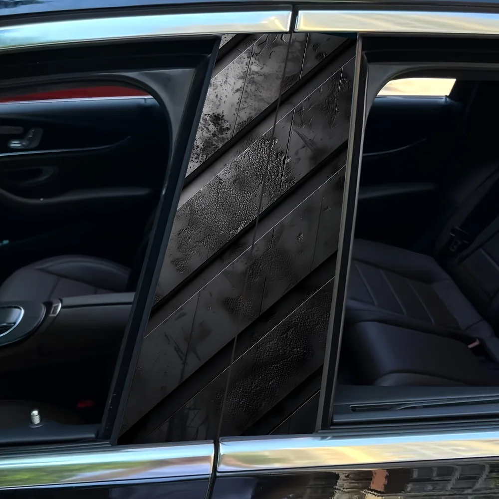 

2 Pieces Steel Pattern Car Sticker Waterproof Shielding Scratch Vinyl Decorative Sticker for B Pillars and Doors
