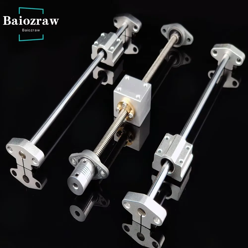 T8 Lead Screw Pitch 2mm Lead 8mm Length +Optical axis OD8mm +KP08/KFL08 bearing bracket +bracket SK8/SHF8 3D printer parts