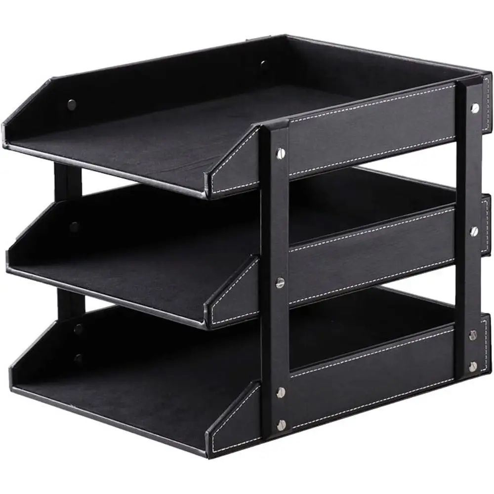 

3-Tier Leather File Basket Organizer for Desk, Office File Holder (Color: 2)