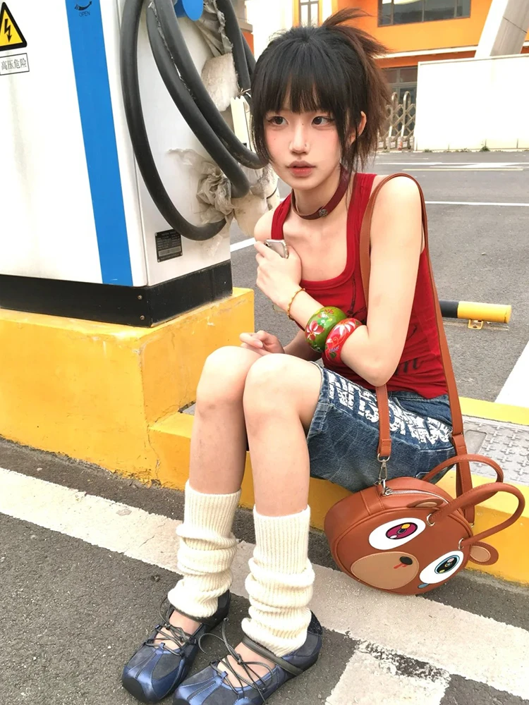 Genayooa Gothic Vintage Tank Tops Vrouwen Mouwloze Print Grafische Tops Streetwear Y2k Japanse Jaren 2000 Vest Grunge Tops E-meisjes