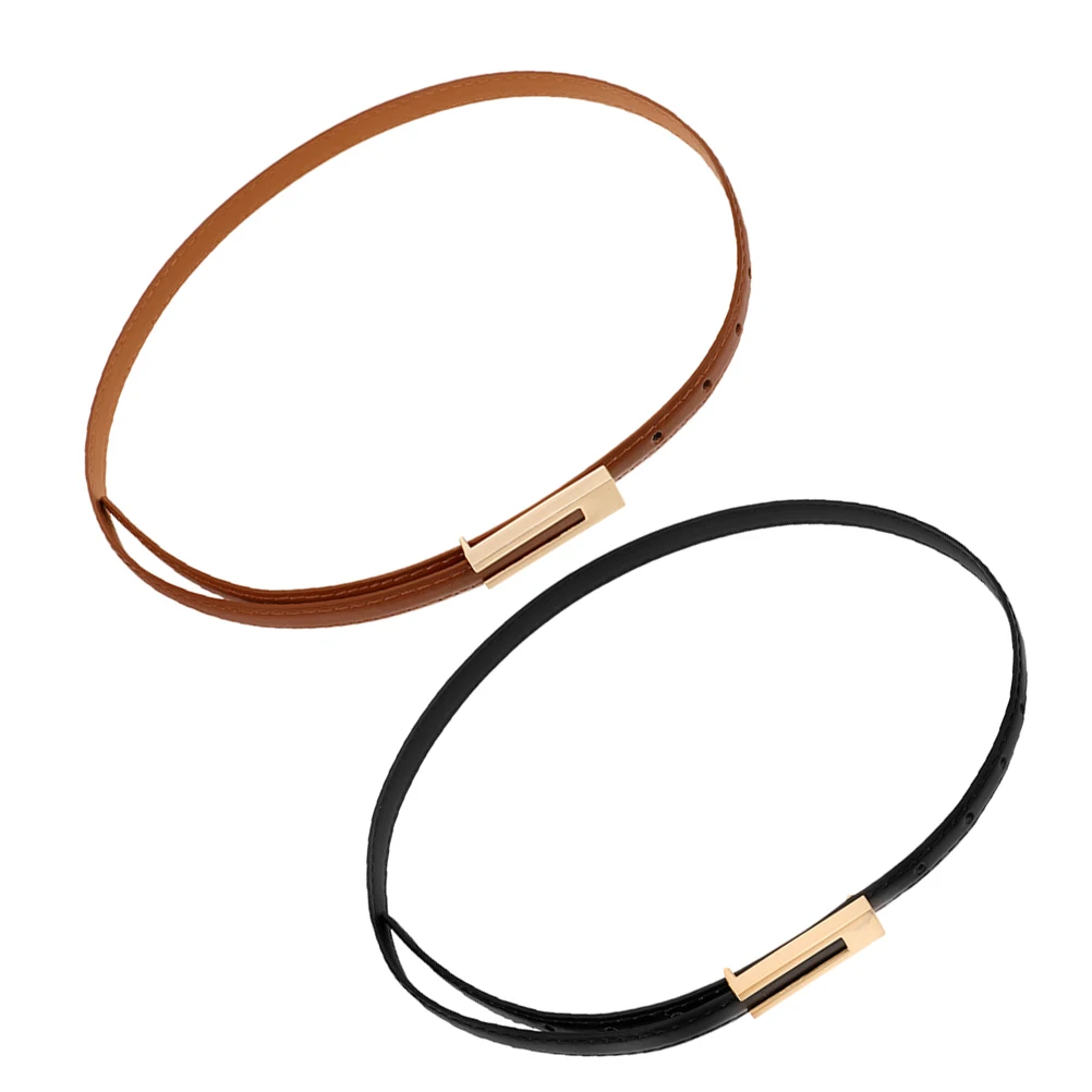 

2pcs Retro for Women PU Thin Dress Belts Fashion Jeans Girls Waist Belts Female Women Jeans Belt Accessories