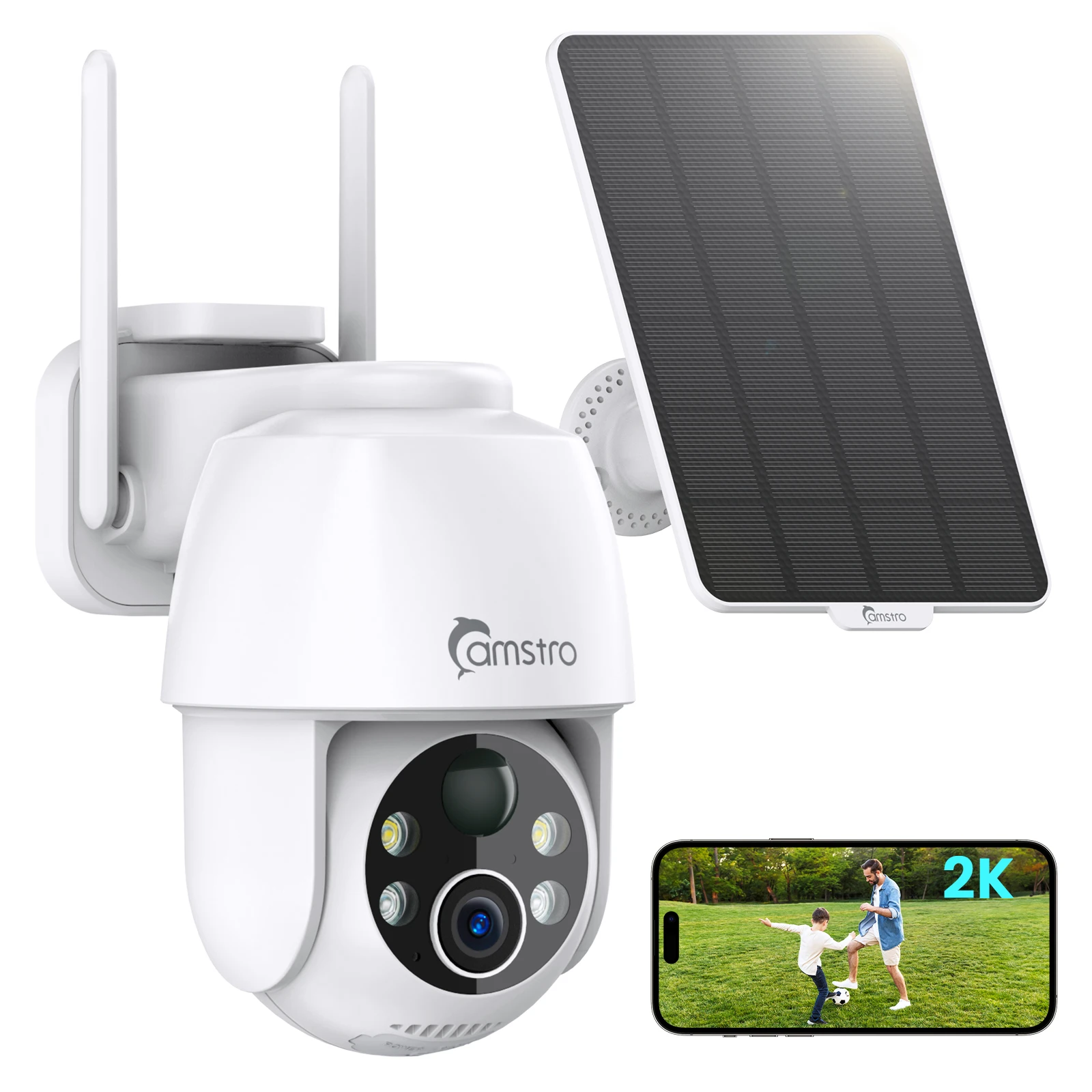 Camstro 2K كاميرات المراقبة الشمسية اللون للرؤية الليلية 4X زووم بصري PTZ كاميرات IP اتجاهين الصوت 2.4G كاميرا مراقبة واي فاي