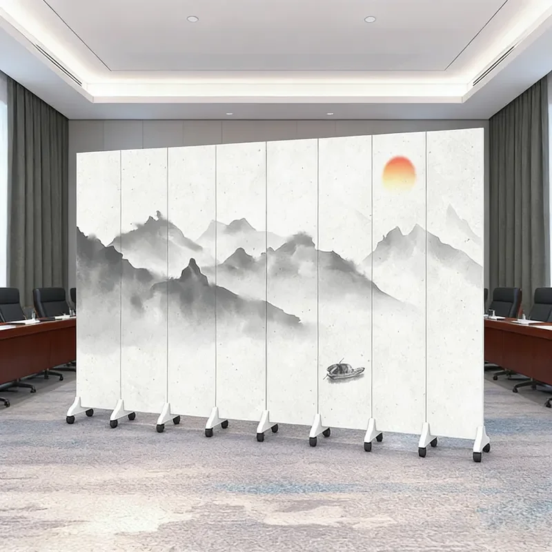 Chinese Style Folding Screen Room Divider Simple Ink Landscape Painting Portable Partition for Living Room Entrance Home